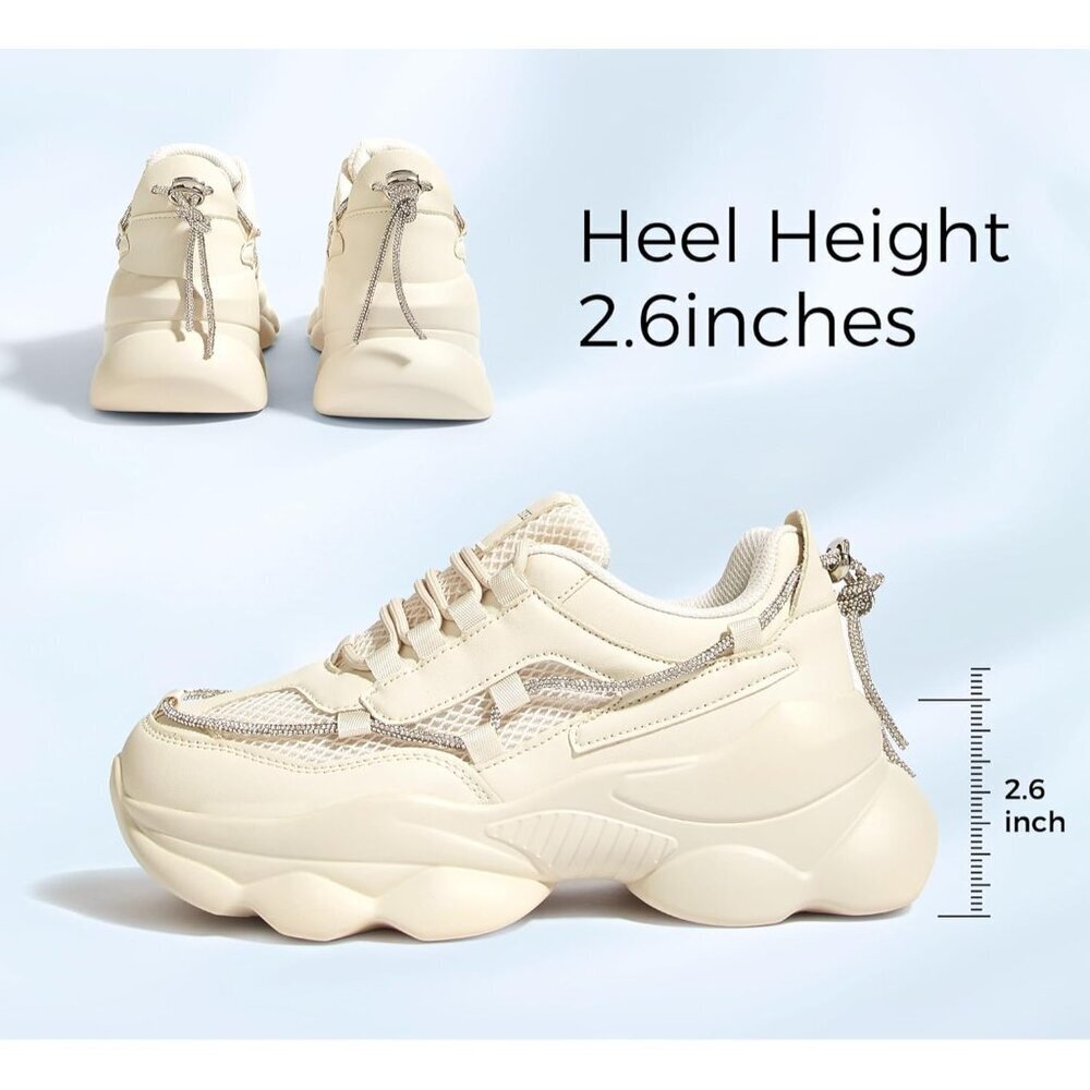 Women's 90s Chunky Sneakers Rope Platform Casual Thick Rave Walking Shoes Beige - Picture 2 of 9